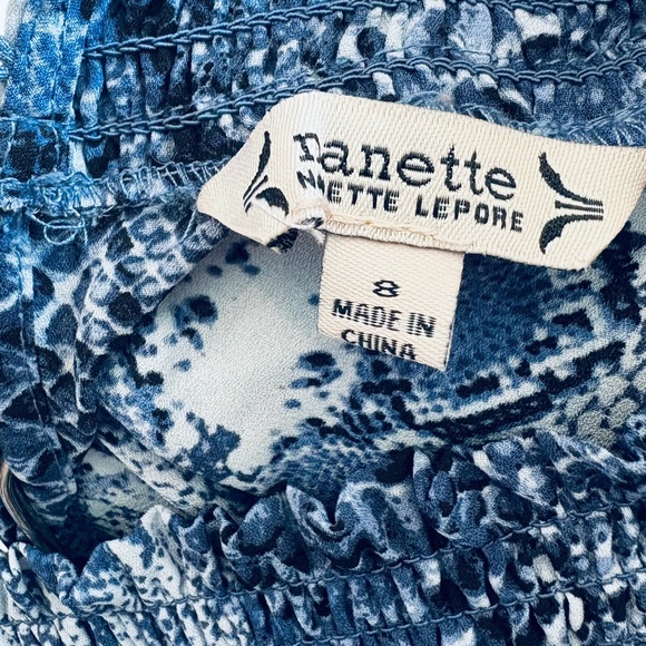 Nanette Lepore Stevie Snake-print Hi-Low Smocked-Waist Sleeveless Blue Dress - Picture 3 of 16